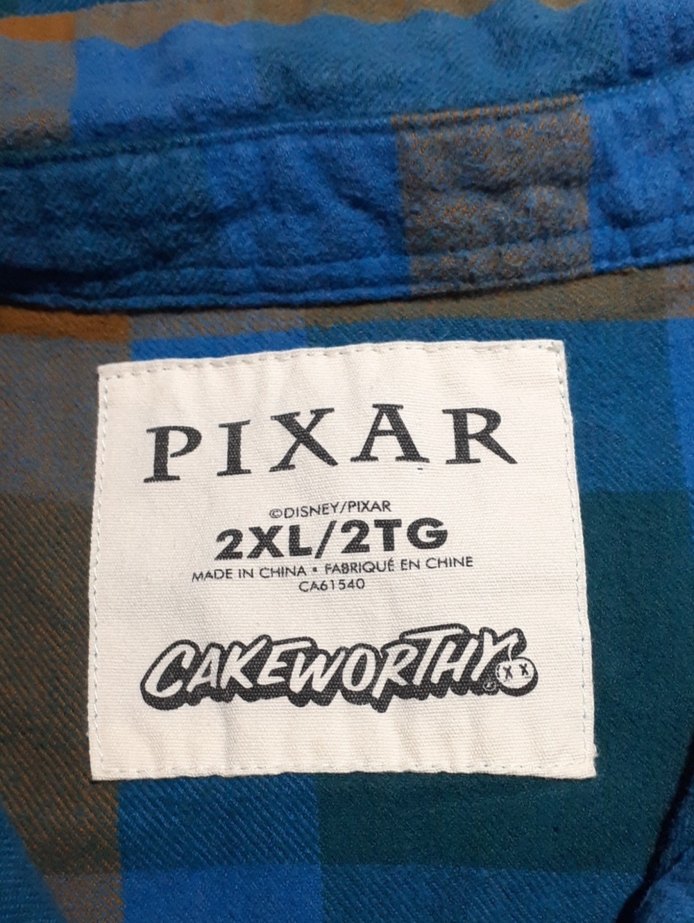 Women's Cakeworthy Disney Pixar Blue Plaid LS Top Size 2XL
